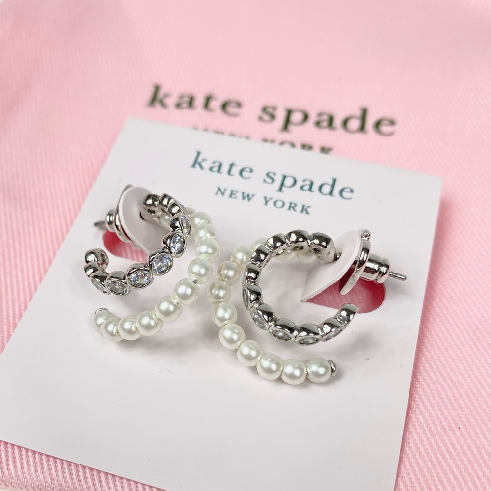 COPY - NWT Kate Spade Double Silver Hoop Rhinestone and Pearl Earrings